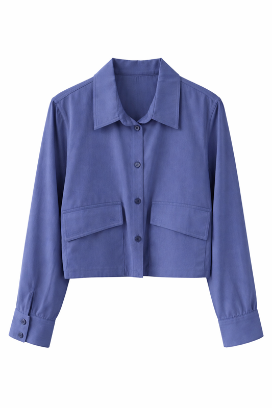 Luxe Cropped Blouse Jacket – Sky Blue 12✨